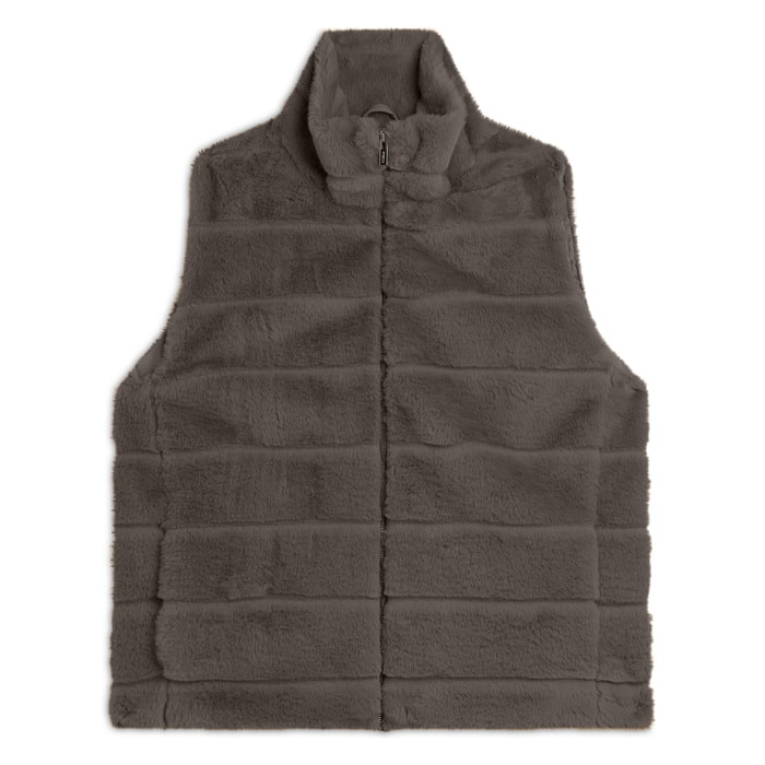 Gilet donna zip e collo alto in Pelliccia Sintetica rigata