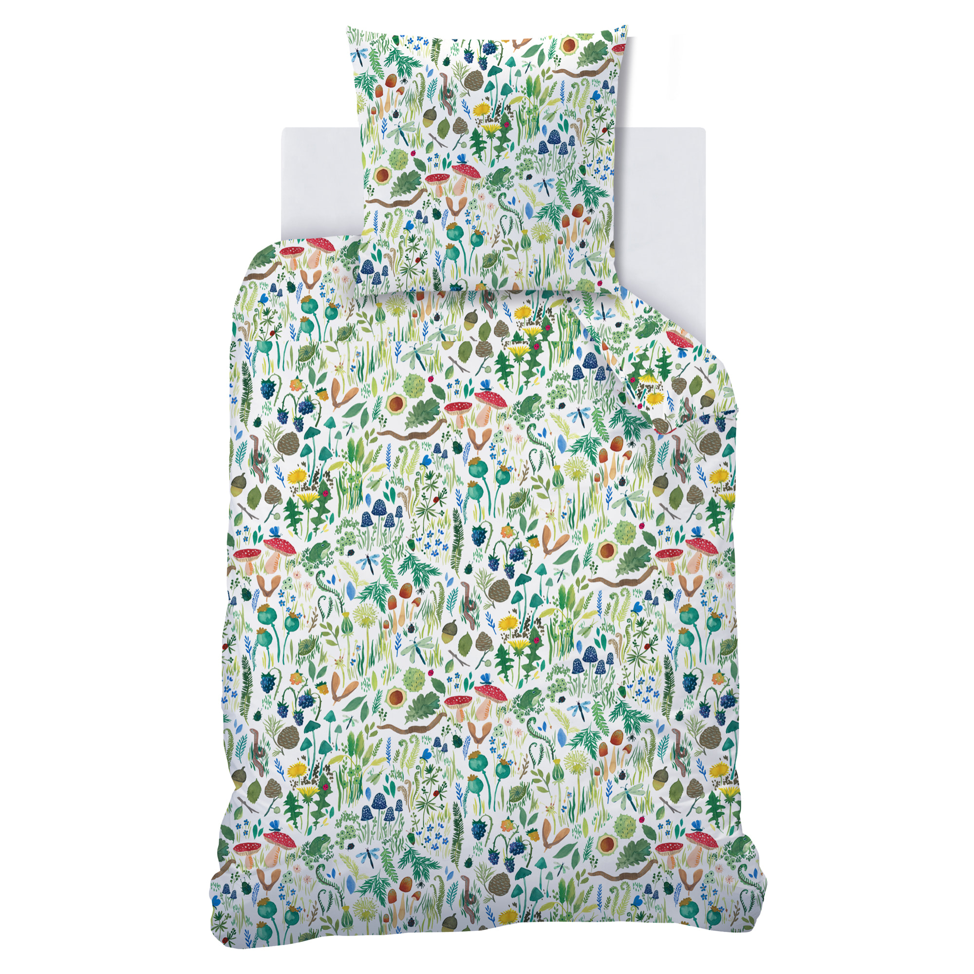 Parure de lit imprimée 100% coton, WEE BLUE BELL FAUNE ET FLORE