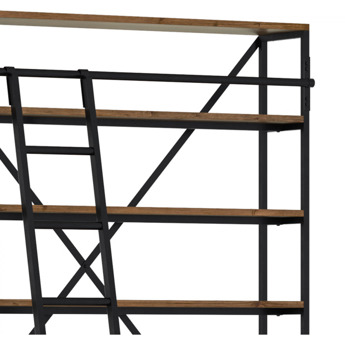 Bibliothèque 160 cm en bois et métal avec échelle, 4 tiroirs - Kasi
