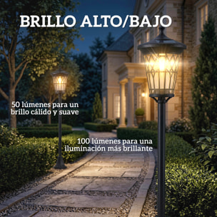 Set de 2 Farolas Solares de Jardín, Luces Solares de Exterior de Acero Inoxidable con Altura Ajustable, 2 Modos de Brillo, IP44 Impermeable, para Terraza, Patio, 23,5x23,5x186 cm, Negro