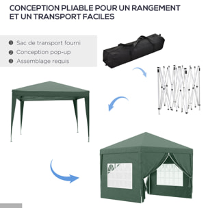 Tonnelle barnum pop-up pliant dim. 3L x 3l x 2,58H m 2 fenêtres sac transport acier Oxford vert