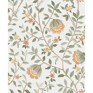 Papier peint fleuri botanique fond blanc cassé