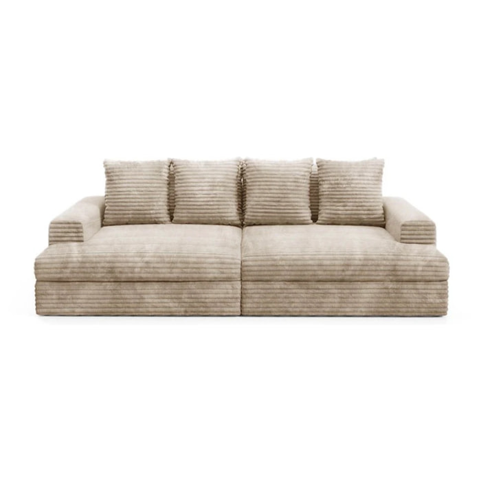 CAMELIA - Canapé 3 places en velours côtelé épais taupe