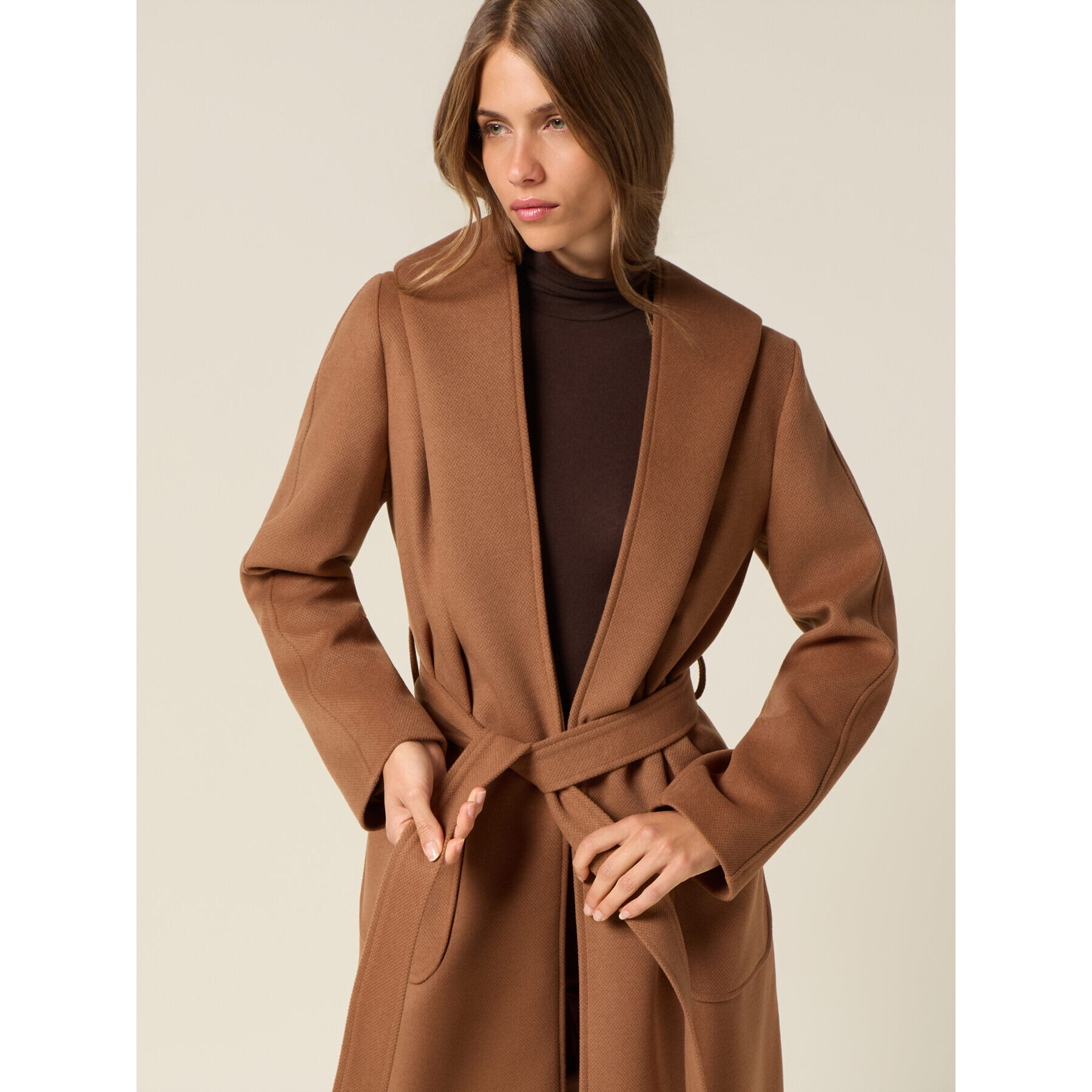 Oltre - Cappotto con cappuccio e cintura - Marrone