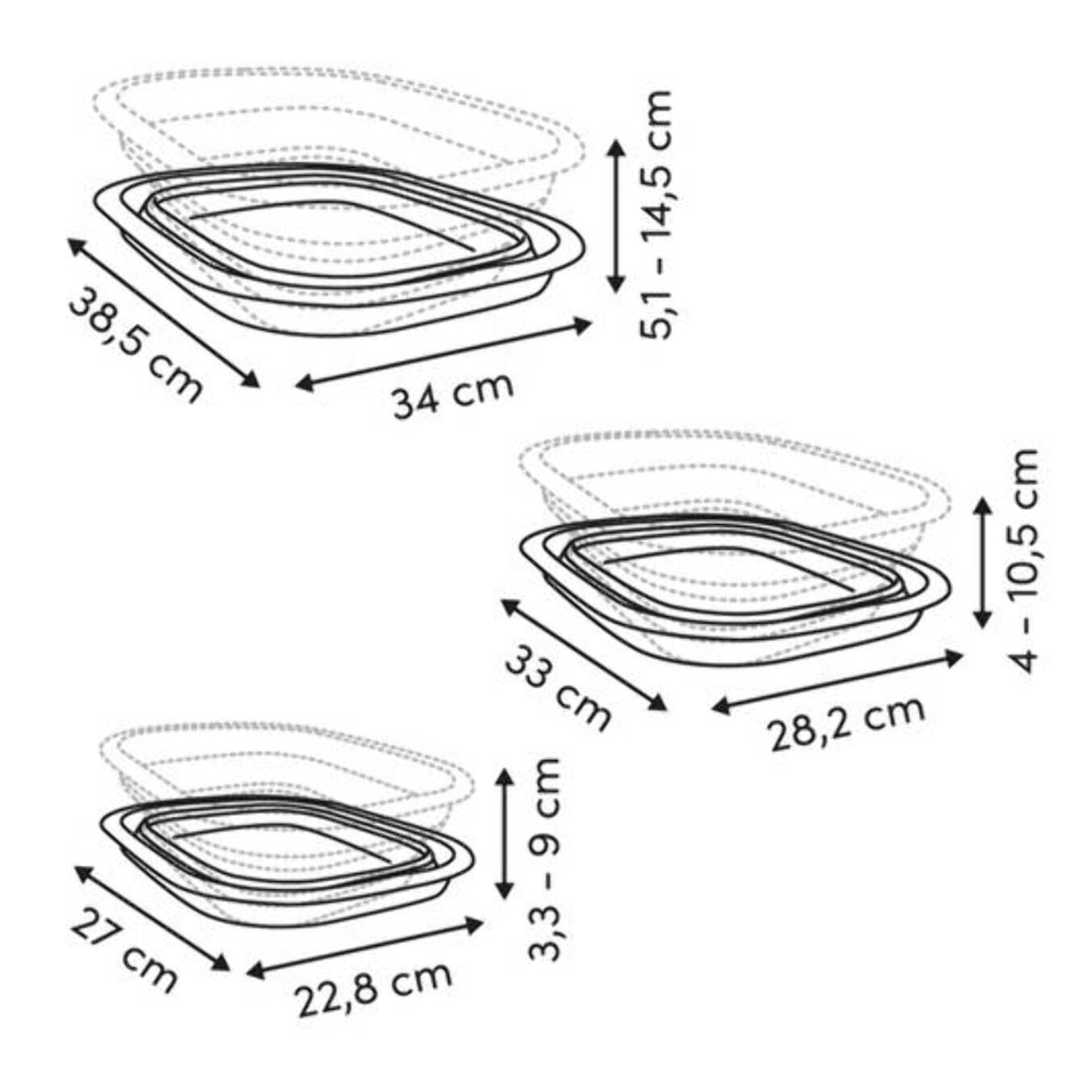 Lot de 3 Bassines Retractable Grises 3+5+10L
