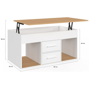 Table basse Uma relevable 2 tiroirs bois et blanc