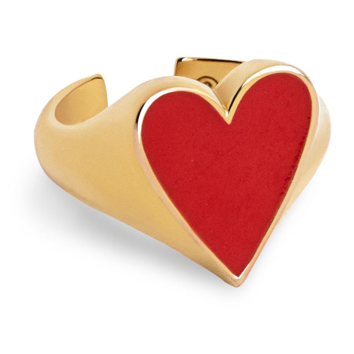 Anillo Lovely Heart Red Enamel Baño Oro