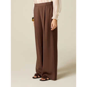 Oltre - Pantaloni wide leg misto viscosa - Marrone