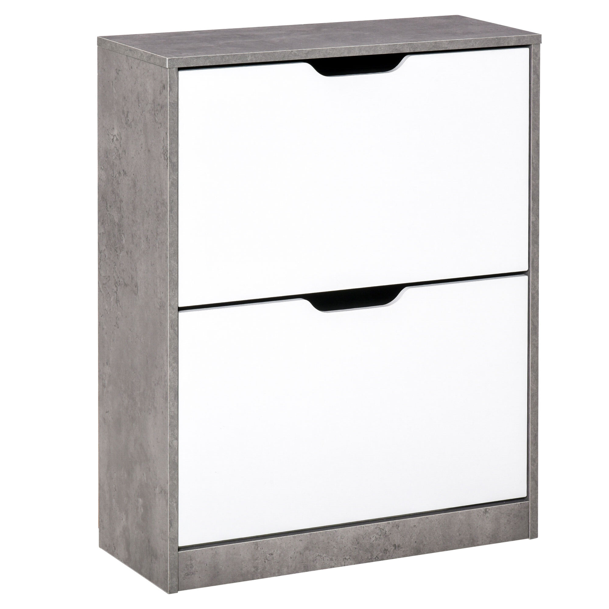 Armoire à chaussures meuble à chaussures dim. 62L x 26l x 81H cm 2 portes abattantes blanc effet béton ciré