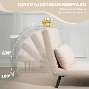 Sofá Cama de 2 Plazas 4 en 1 Sofá Cama Plegable Tapizado en Borreguito con Respaldo Ajustable de 5 Niveles y Almohadas Acolchadas para Oficina Dormitorio Salón 102x73x81 cm Beige