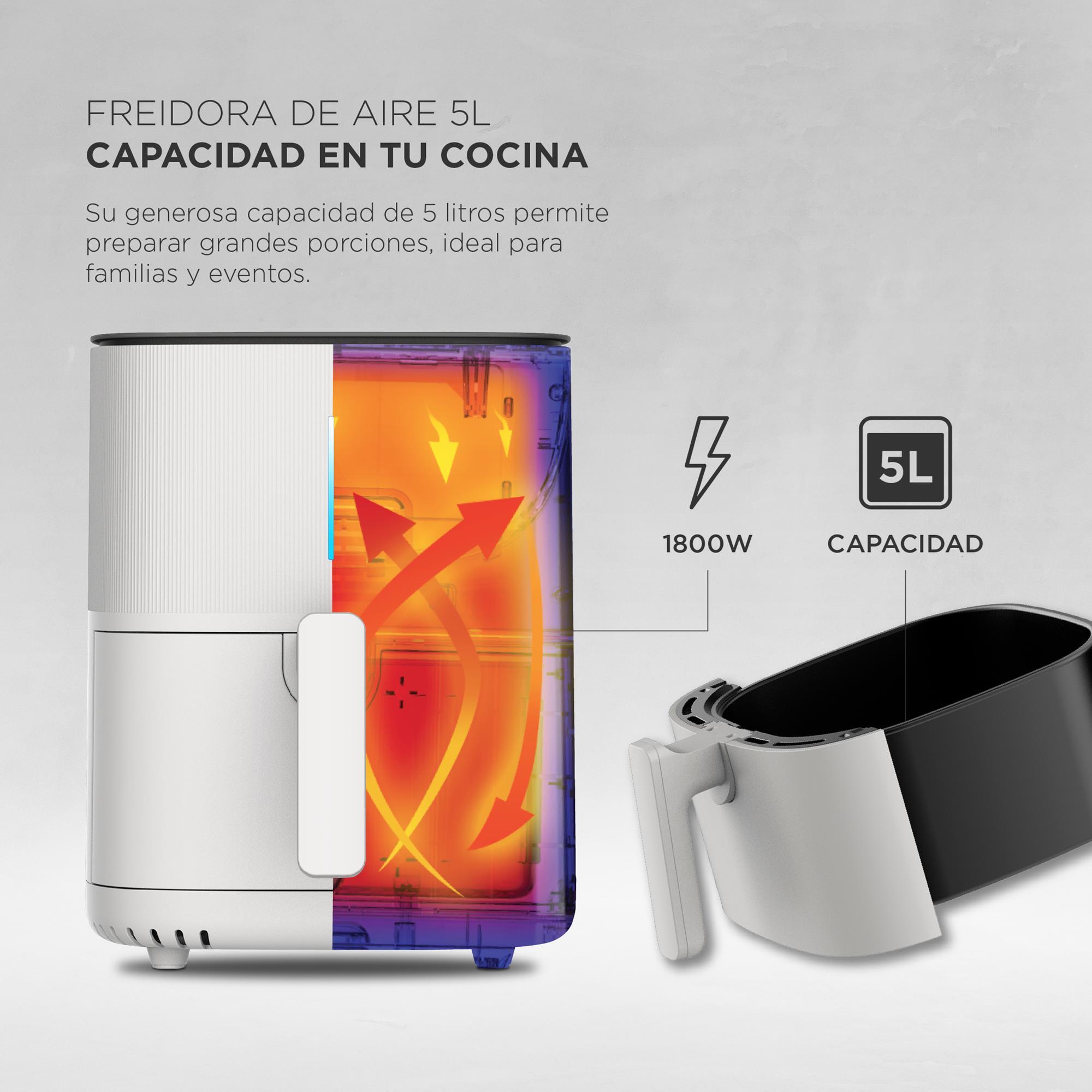 Freidora de aire de 5l y 1500w con 12 programas y revestimiento antiadherente masterpro i-rocket 500