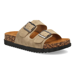 Sandalia mujer suela bio con doble hebilla.