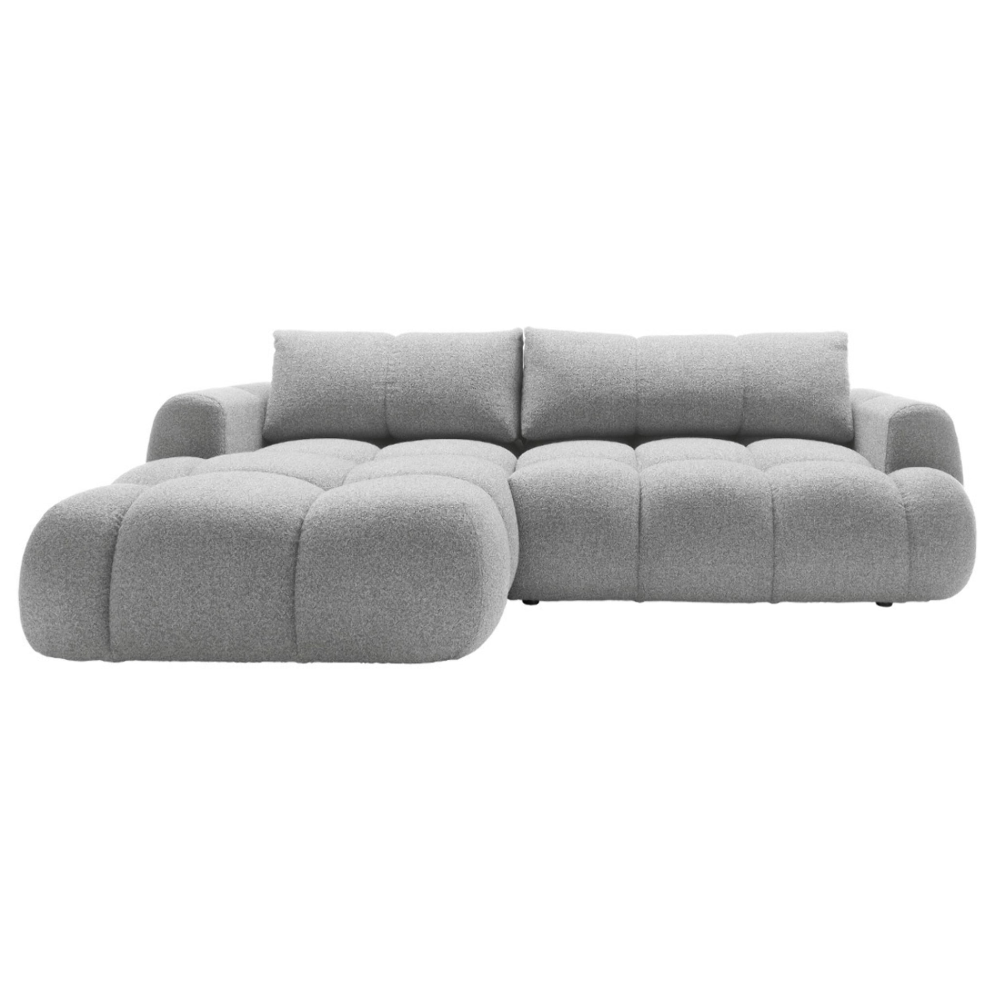 Yulin - Canapé d'angle gauche 4 places convertible avec coffre en tissu bouclette - Gris clair