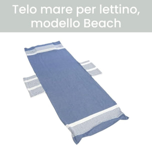 INTRECCI Telo Mare Lettino Blu in Cotone + Poliestere con Tasche ed Elastici, Ultra assorbente Lettino Spiaggia con Cuscino