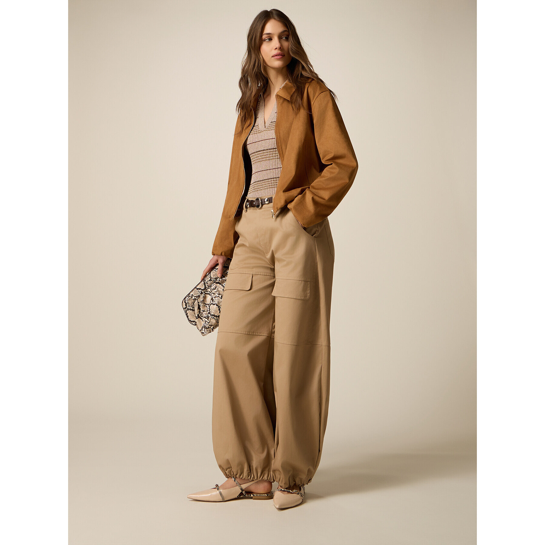 Oltre - Pantalones cargo mezcla de algodón - Beige