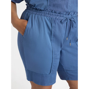 Fiorella Rubino - Pantaloni corti in lino e jersey di cotone - Blu