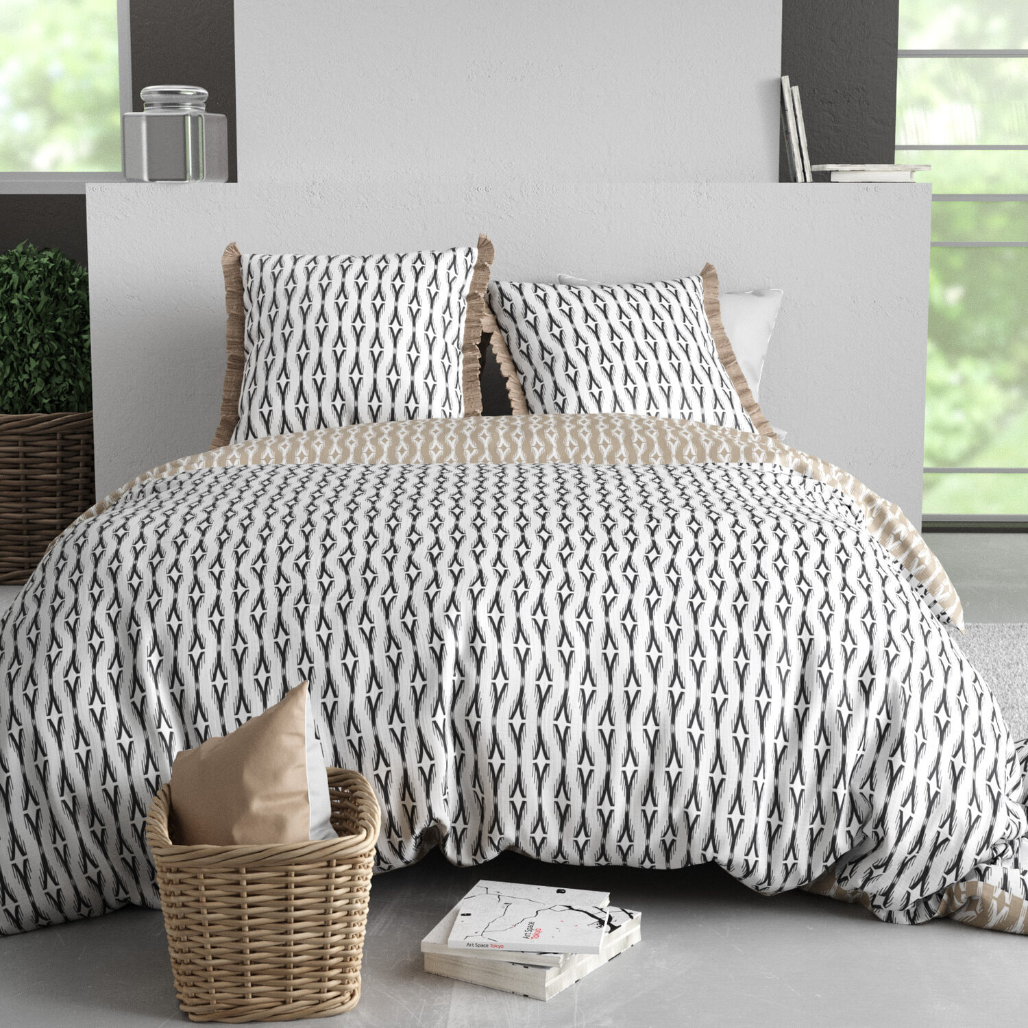 Parure housse de couette 3pcs 100% coton 57 fils nils