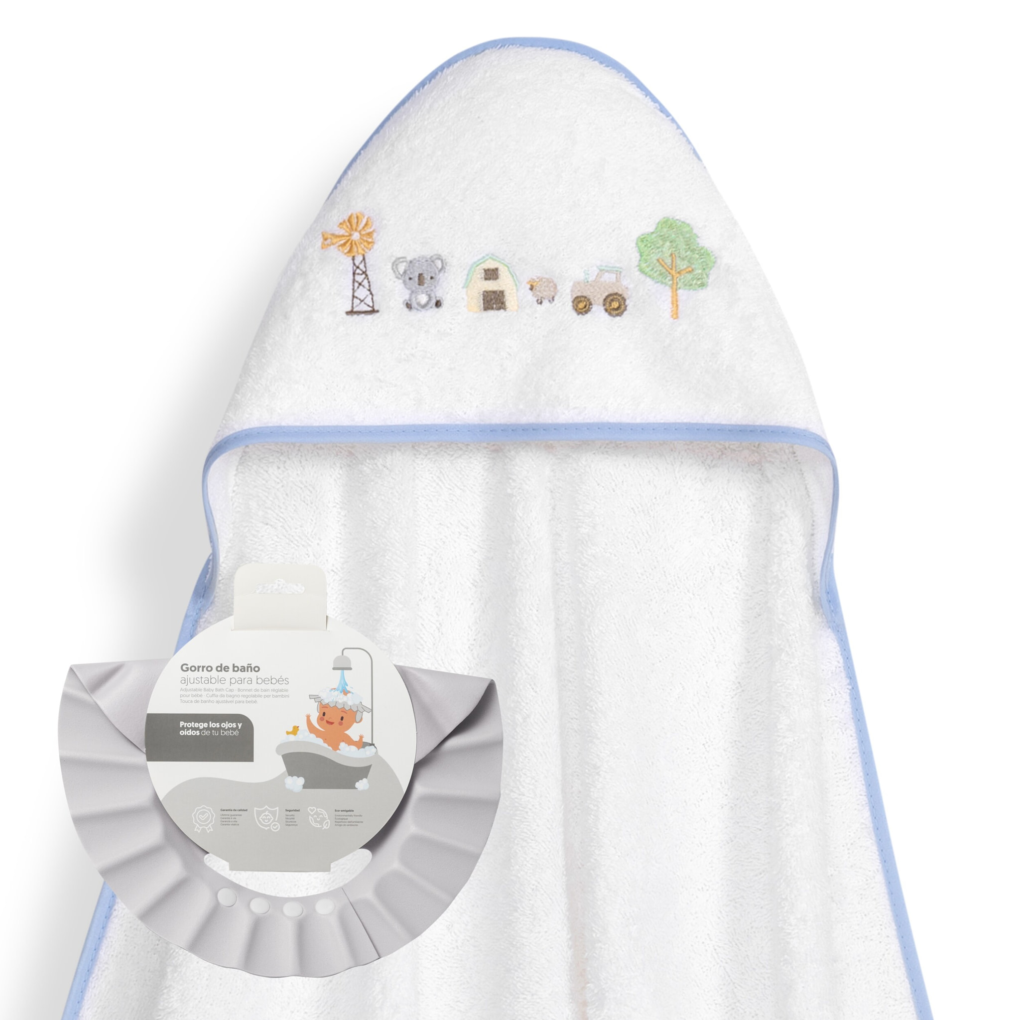 Capa Baño 1X1 Mod Granja Koala+ Gorro Bco/Azul