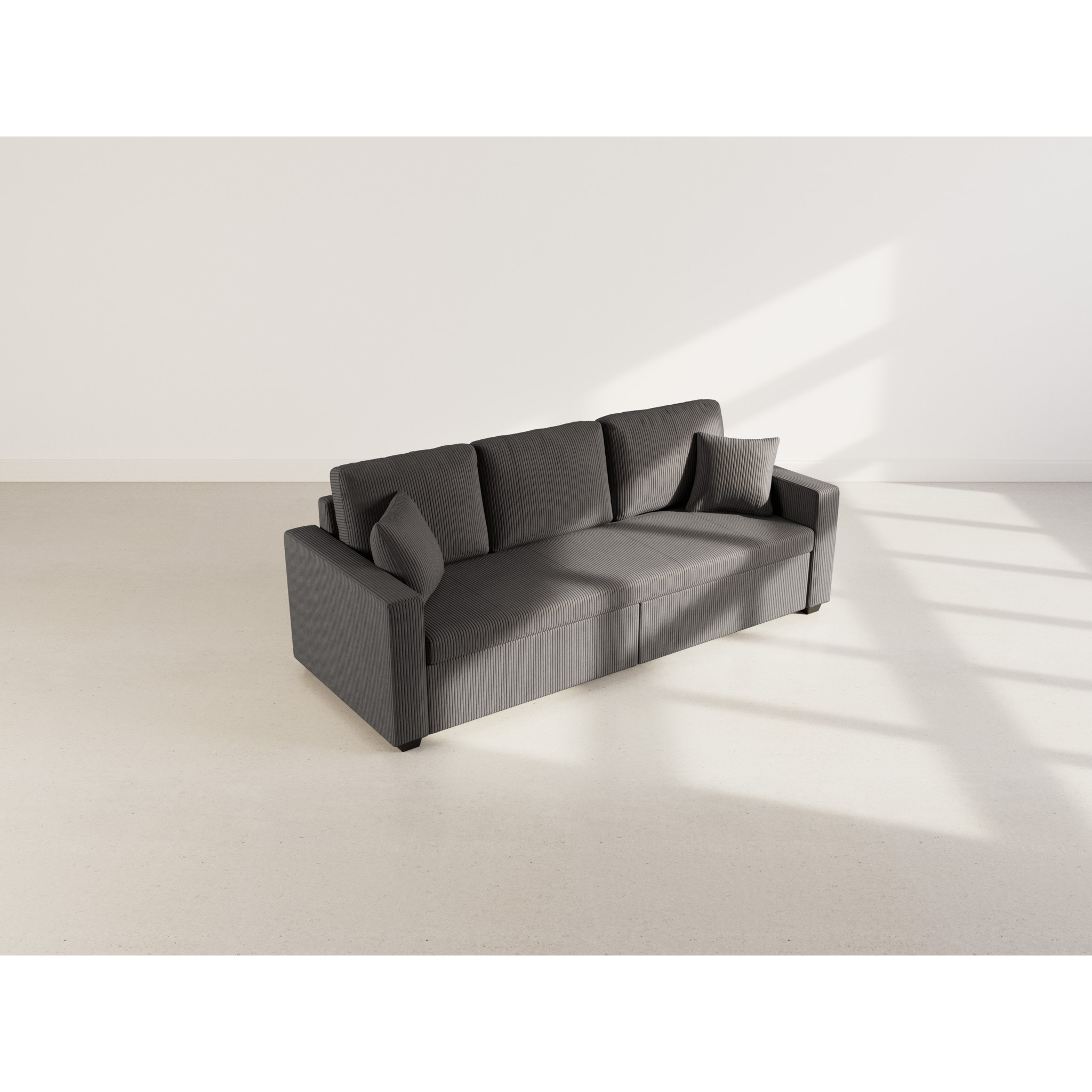 Cyrus - Canapé droit 3 places convertible en velours côtelé - Gris foncé