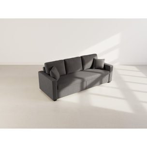 Cyrus - Canapé droit 3 places convertible en velours côtelé - Gris foncé