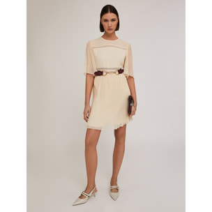 Motivi - Vestido bordado con detalles plisados. - Blanco