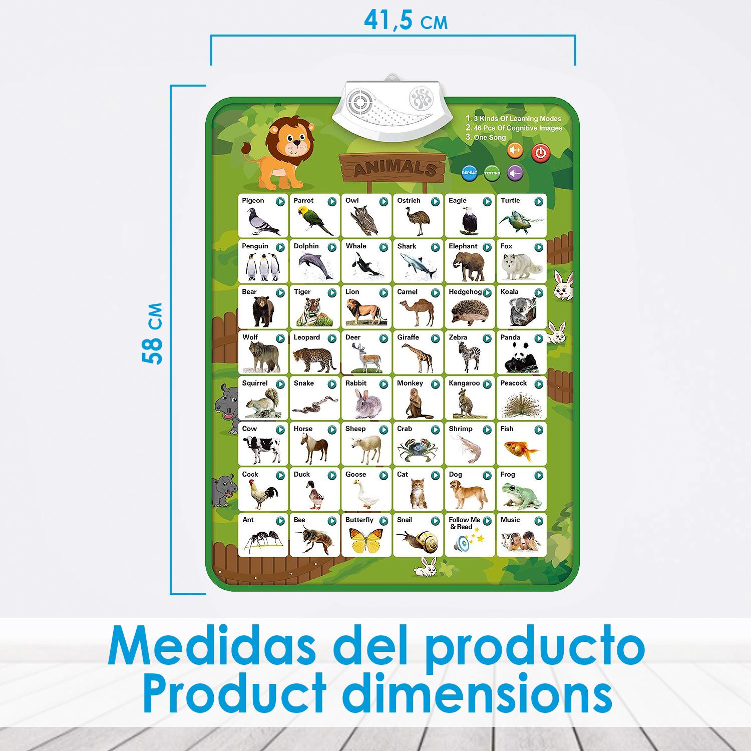 Abecedario electrónico interactivo con Animales para aprender inglés, ABC parlante y póster musical. Juguete educativo para niños pequeños, guardería, preescolar.