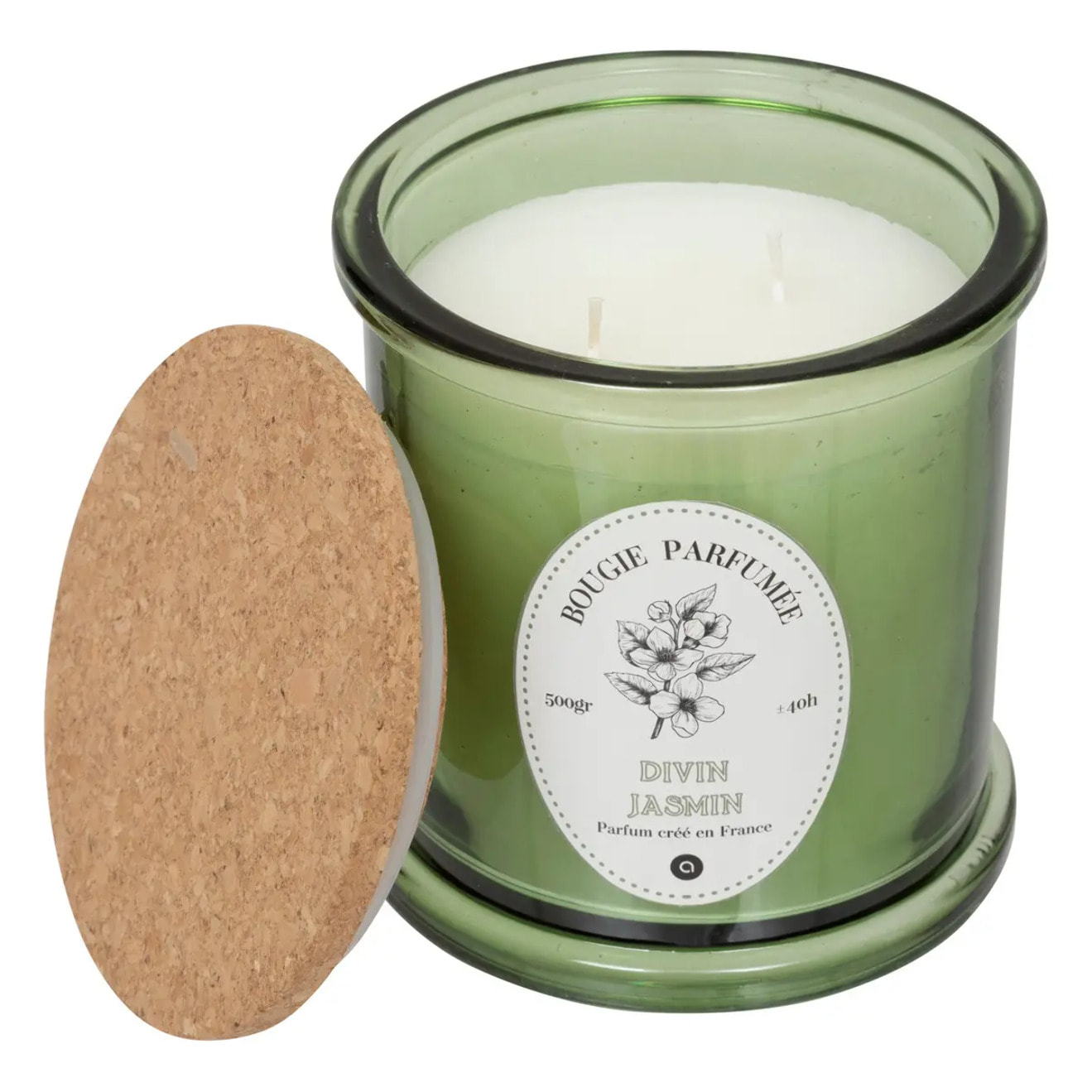Bougie parfumée Hapo 500g pot en verre avec couvercle jasmin