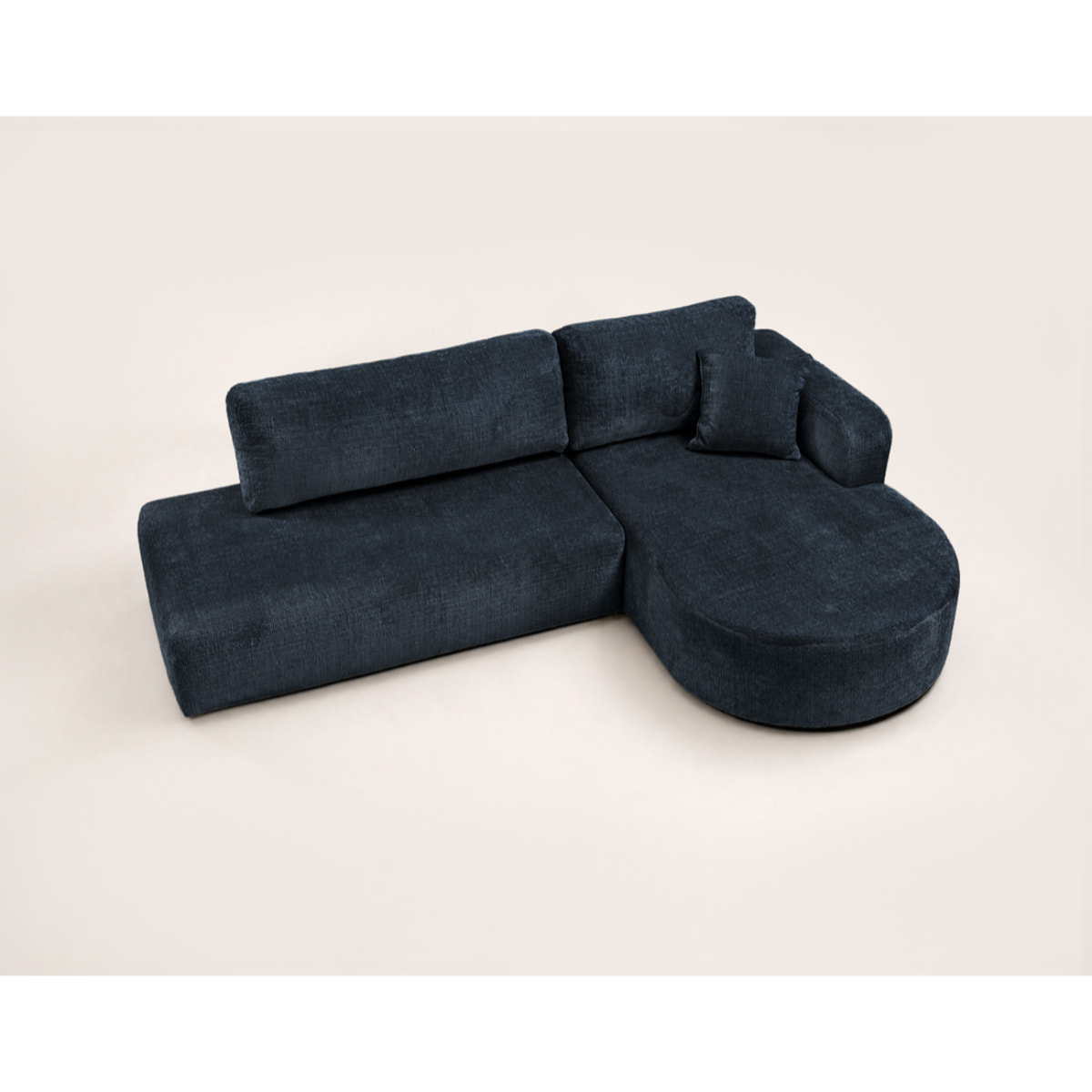 Miro - Canapé d'angle droit 4 places convertible avec coffre en velours texturé - Bleu