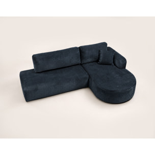 Miro - Canapé d'angle droit 4 places convertible avec coffre en velours texturé - Bleu
