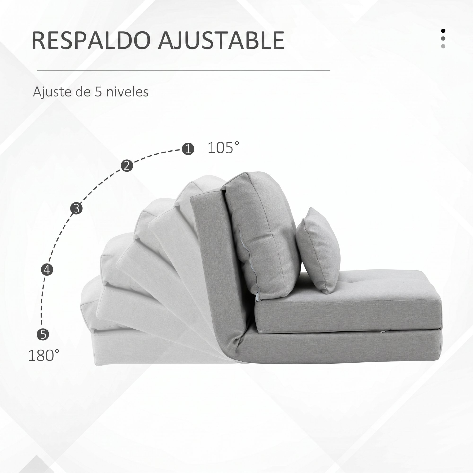 HOMCOM Sofá Cama Individual Plegable 3 en 1, Sofá Cama, Tapizado en Lino, con Respaldo Ajustable 5 Posiciones, Almohadas, Marco Metálico, para Dormitorio, Salón, Gris Claro