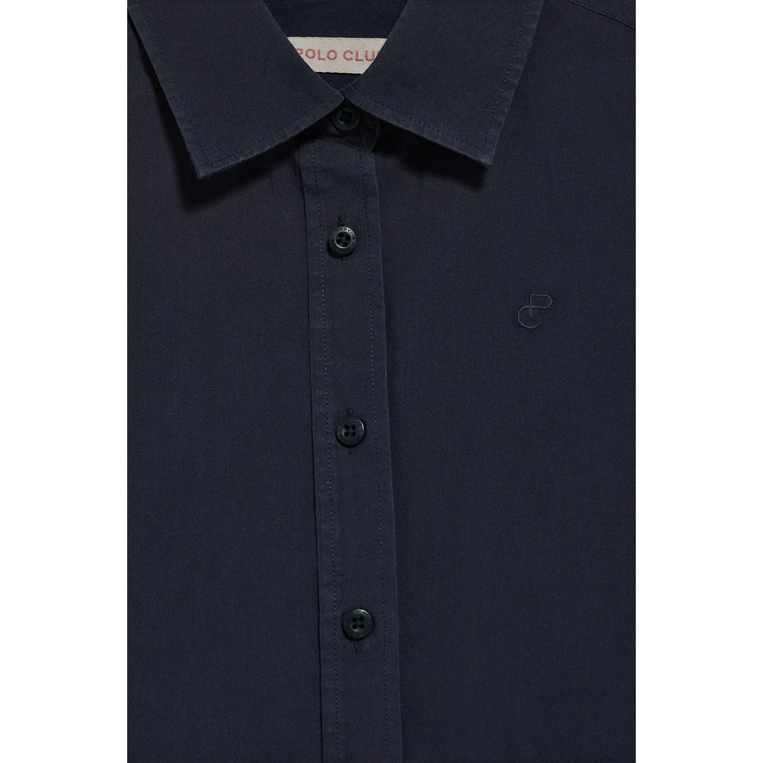 Camisa de popelín garment dye azul marino con logo bordado