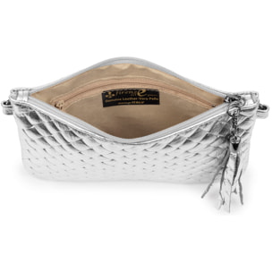 Oleggio borsa a tracolla donna. Vera pelle scamosciata con incrostrazione intessuta e laccata lucida.