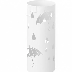 Portaombrelli Rotondo In Acciaio Zincato Con Vaschetta Scolapioggia E 4 Ganci Removibili Base Antiscivolo Design Moderno Ingresso 41 x 17 Cm Bianco