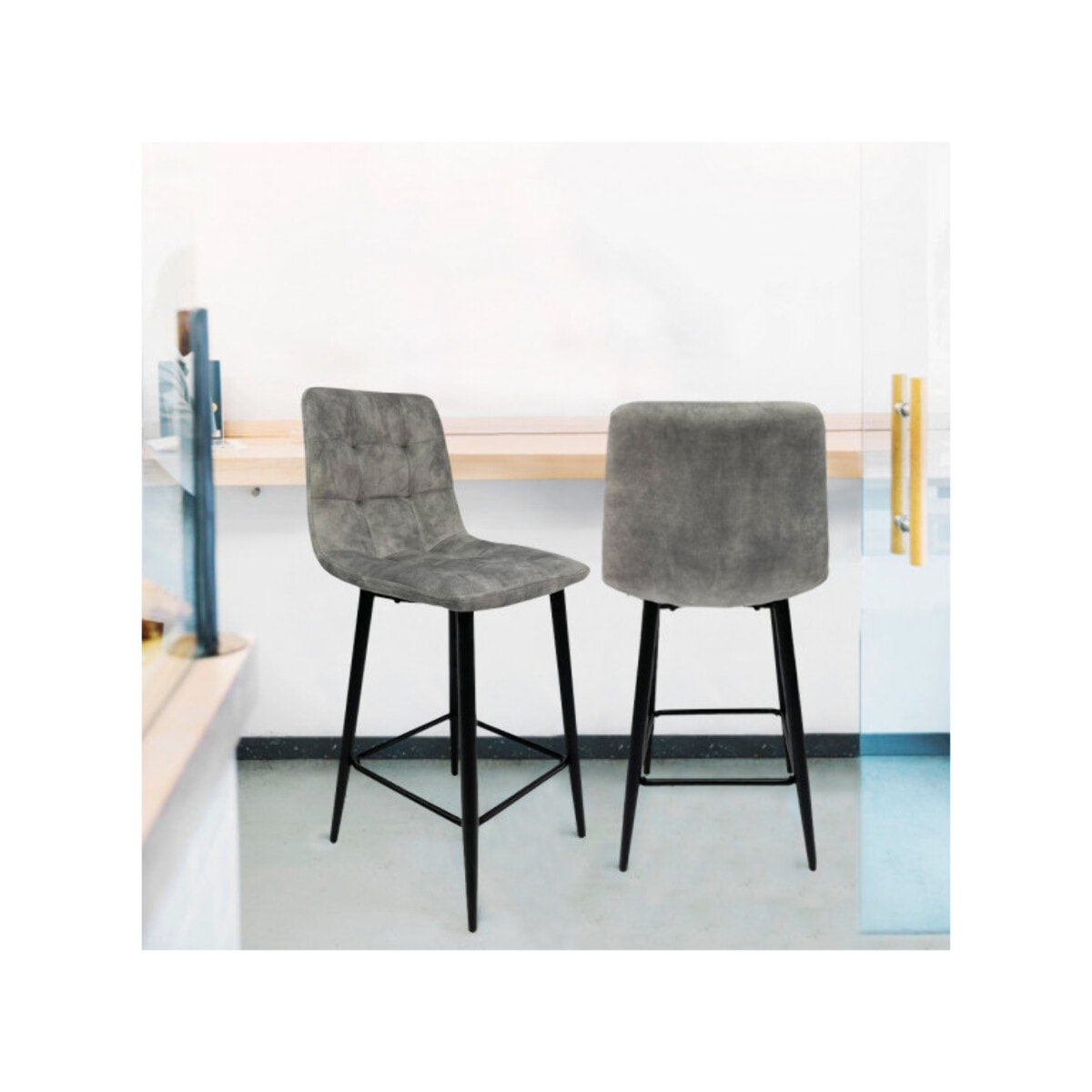 Chaise de bar capitonnée en velours - HERBY