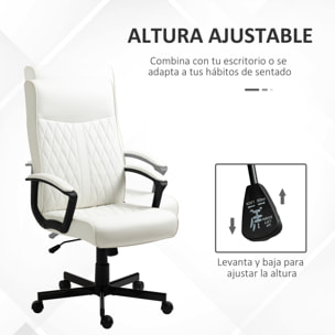 Silla de Oficina Giratoria Silla de Escritorio Basculante Tapizado en PU con Respaldo Alto y Altura Ajustable para Salón Oficina Carga 120 kg 65x72x102-112,5 cm Blanco Roto