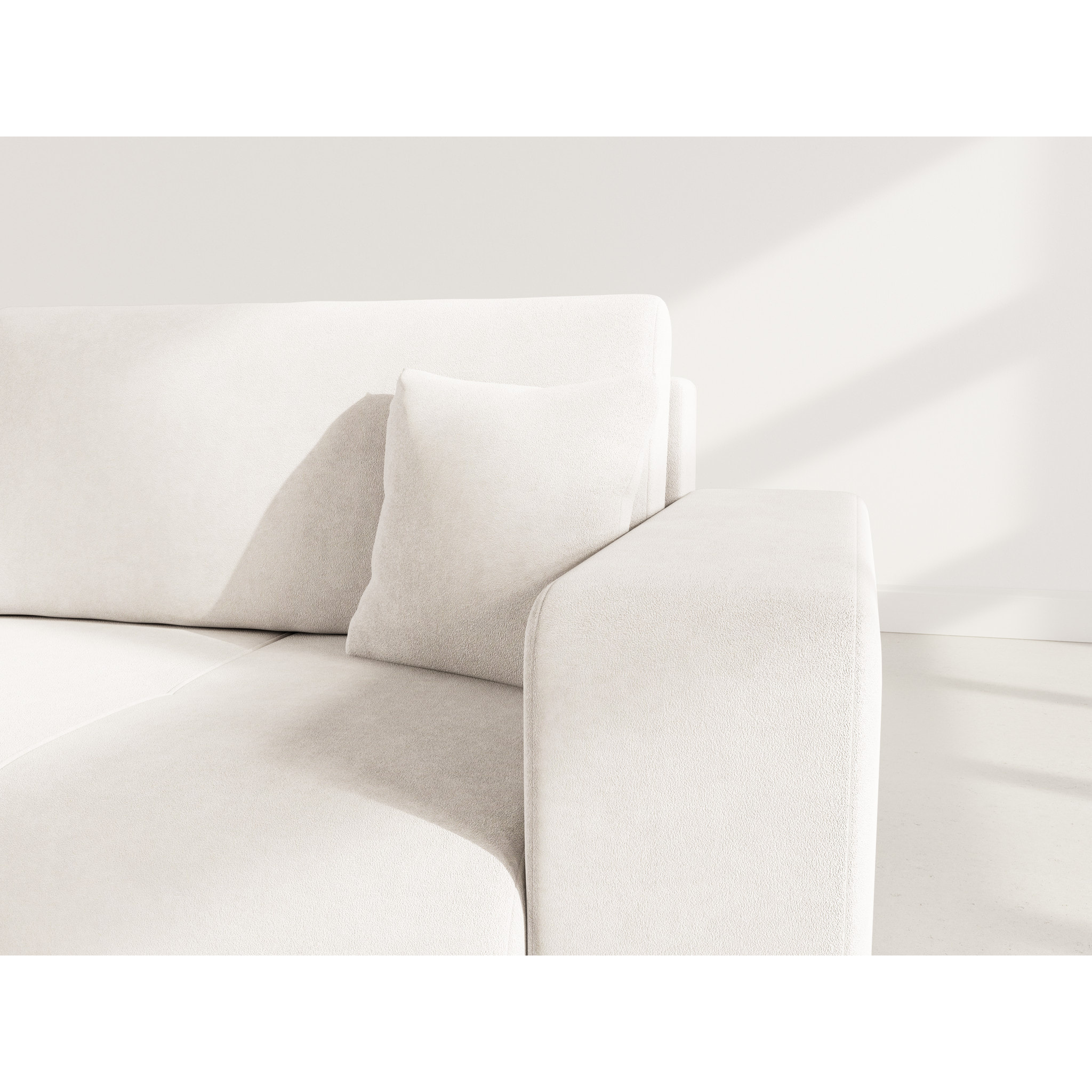 Nicole - Canapé droit 4 places convertible avec coffre en tissu - Beige