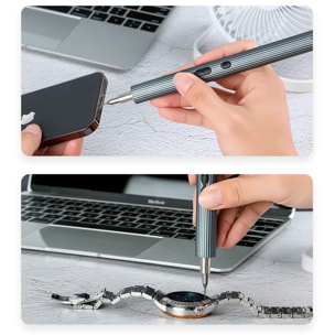 Destornillador eléctrico 33 en 1 con giro bidireccional, luces de trabajo, puntas magnéticas, 200rpm y batería de 350mAh.