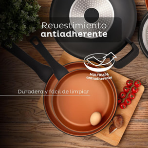 Juego de sartenes antiadherentes, set de 2 piezas y 2 protectores, fabricadas con aluminio fundido, aptas para inducción - bronce