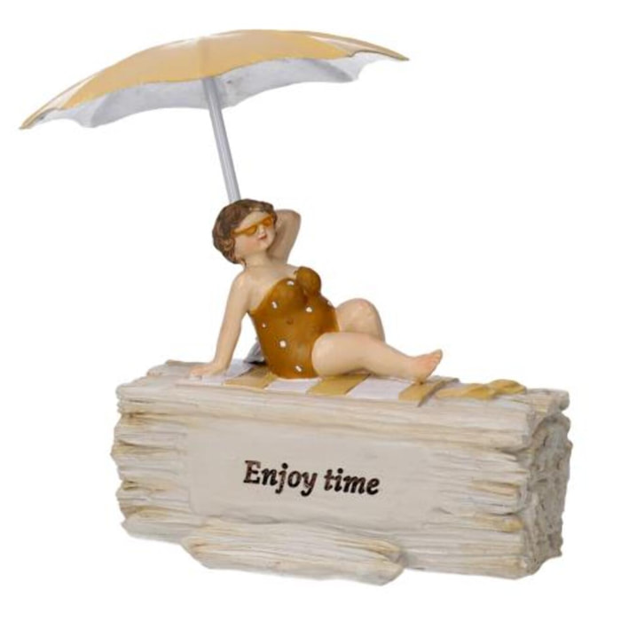 Statua in resina donna sdraiata giallo con scritta cm10x5,5h8