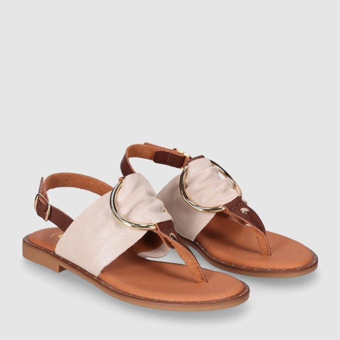 Sandalias de Serraje - Platino - Tacón: Bajo