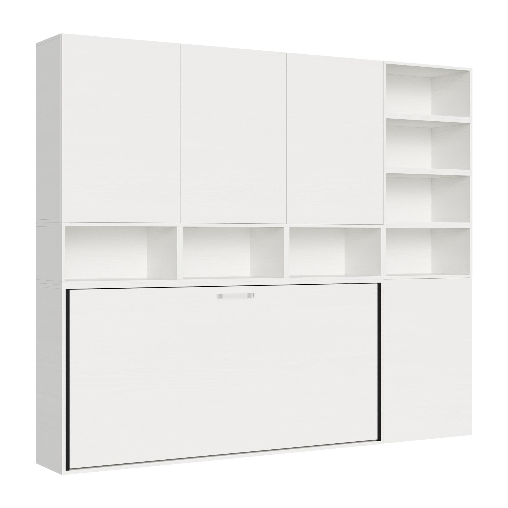 Armoire lit escamotable horizontal 1 couchage 85 Kando avec matelas composition E Frêne Blanc