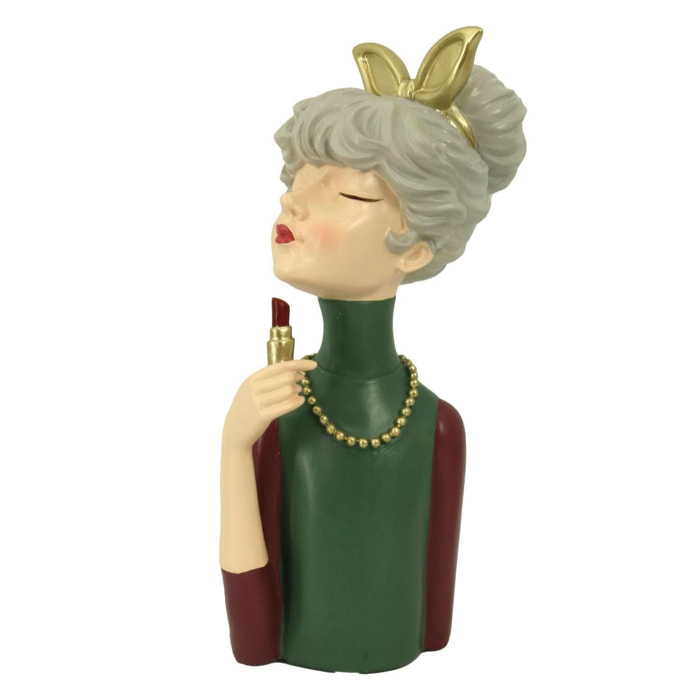 Donna in resina verde con rossetto cm16,5x12h32