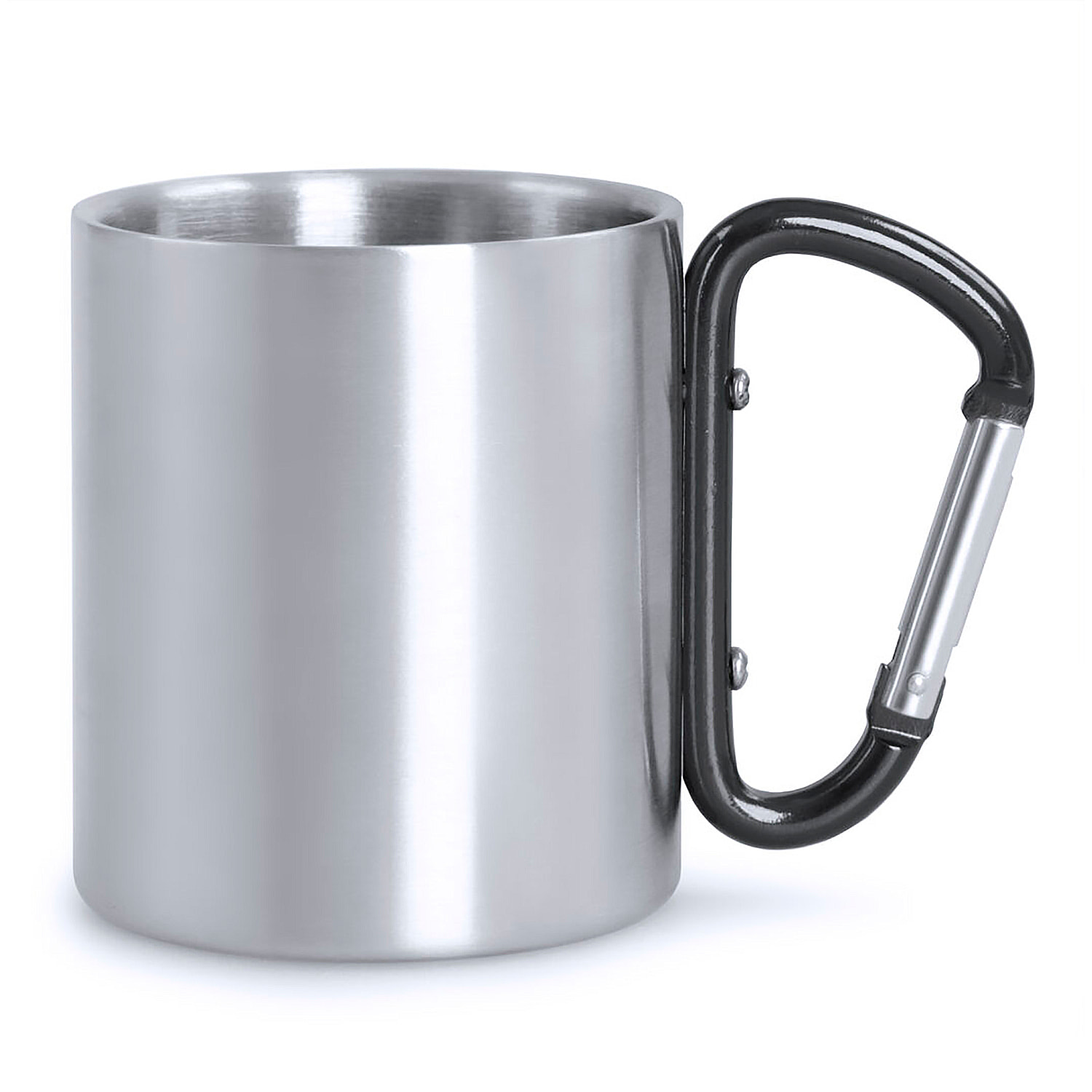 Tazza piccola in acciaio inox da 210 ml con manico a moschettone.