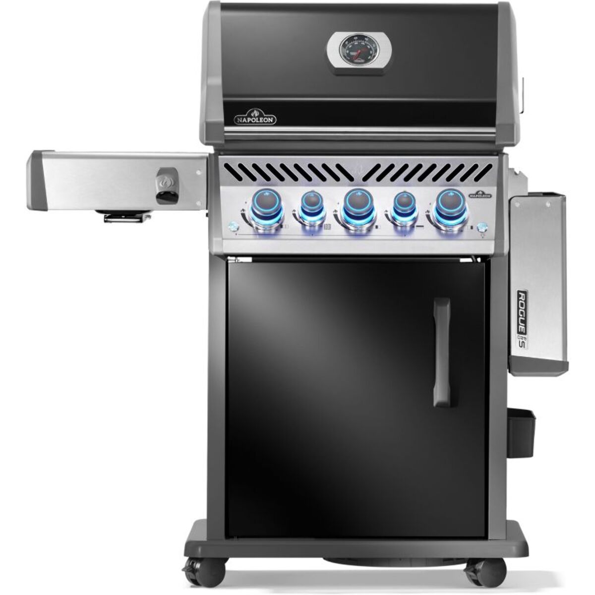 Barbecue gaz NAPOLEON Rogue RPS425RSIBPK2FRR noir 5 bruleurs sur chariot,  60x45 cm bruleurs latéral et arrière infrarouge