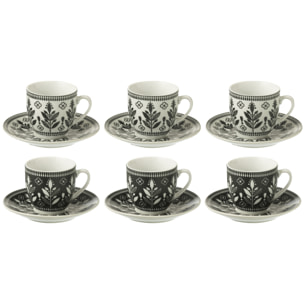 J-Line tasse + sous-Tasse Feuilles - céamique - noir/blanc - boîte de 6