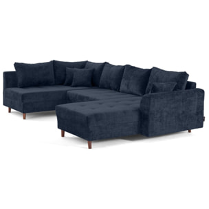 Rune - canapé panoramique d'angle gauche 7 places en velours texturé - Bleu