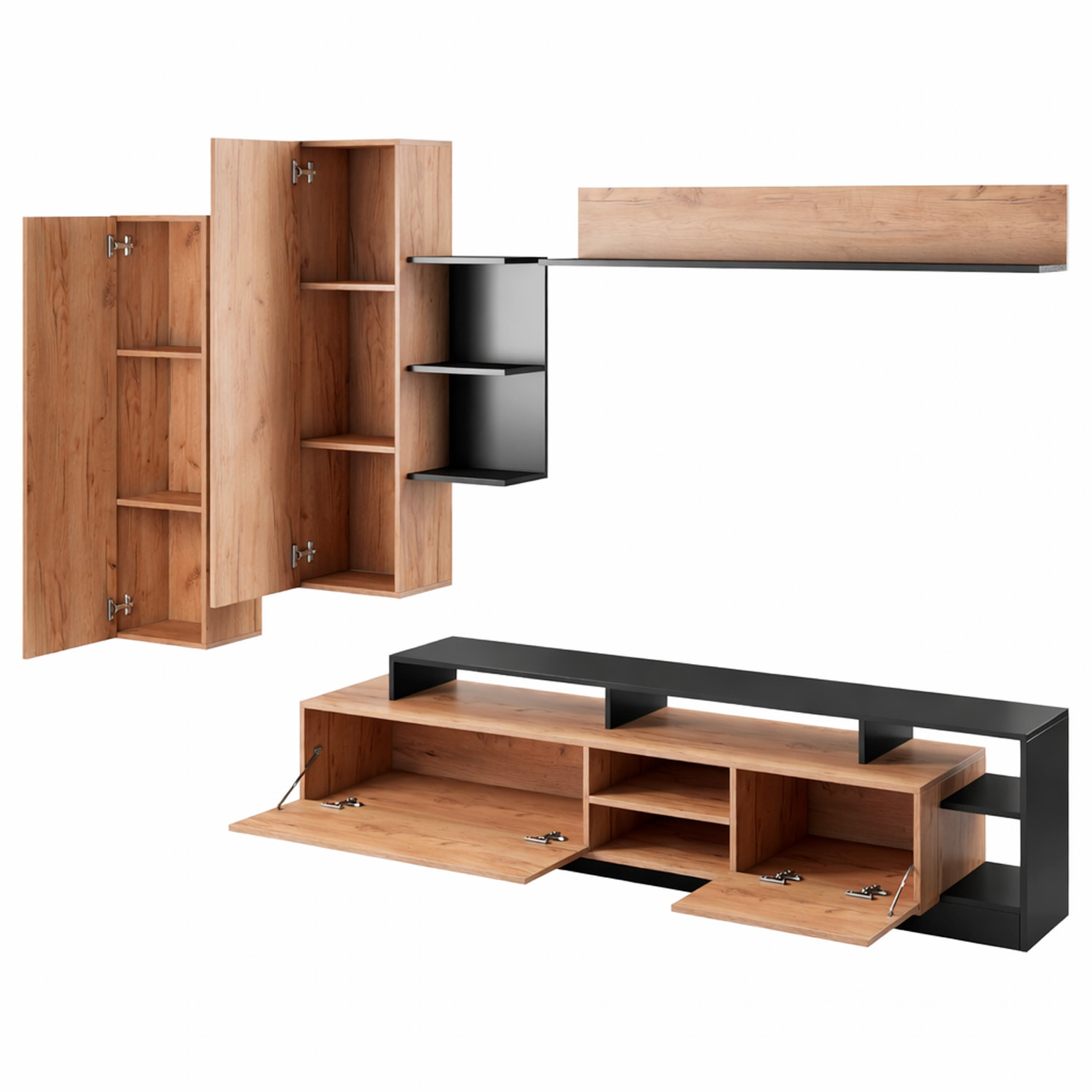 Parete attrezzata mobile da soggiorno mobile da tv moderno  260 x  43.6 x 171.5 cm Rovere e Antracite