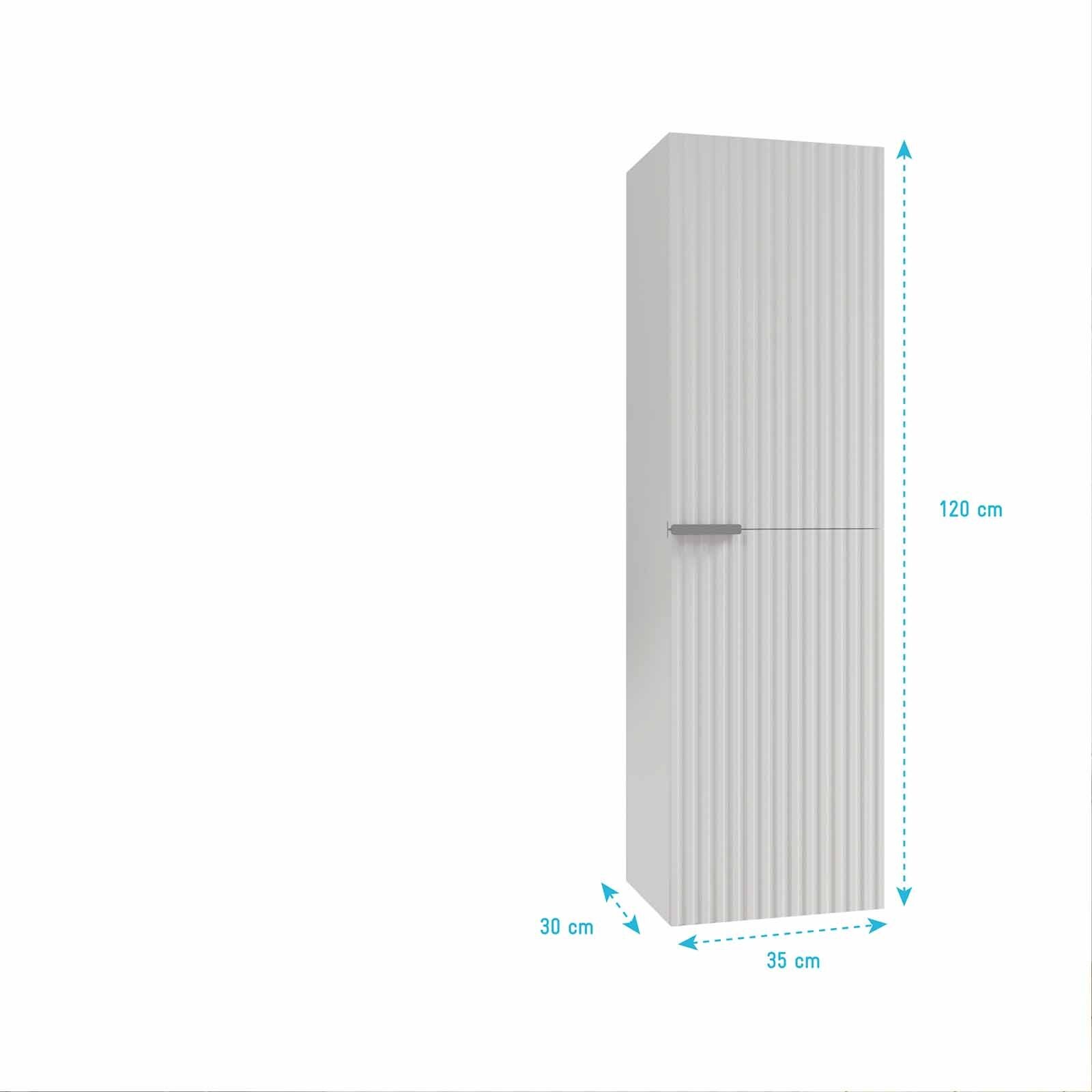 Colonne Façade Ondulee 35x30x120 cm - 2 Portes en MDF Blanc - MILO