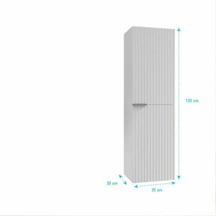 Colonne Façade Ondulee 35x30x120 cm - 2 Portes en MDF Blanc - MILO