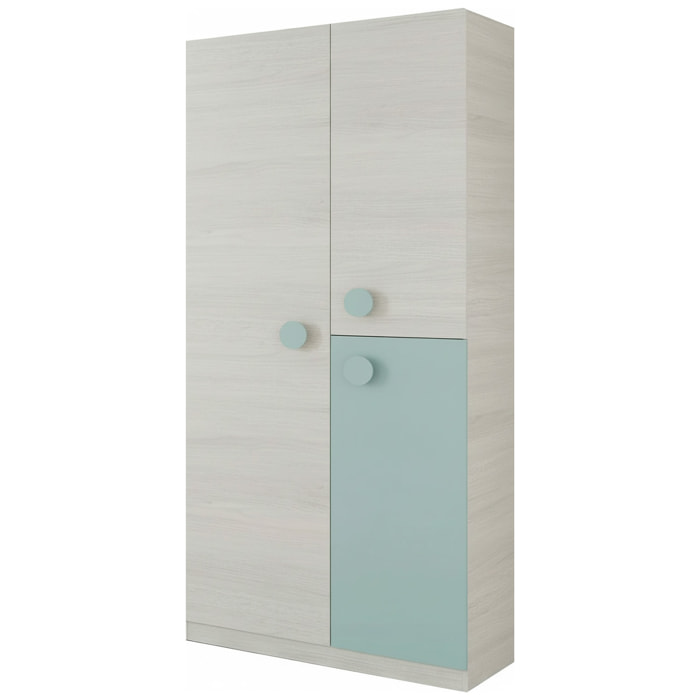 Armadio Armadietto Per Cameretta E Camera Da Letto Mobile Mobiletto Guardaroba Compatto Barra Appendiabiti 200 x 90 x 52 Cm Bianco Alpi e Verde Acqua